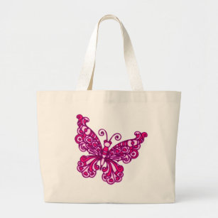 Bolsa Tote Grande Saco de toques gráficos cor-de-rosa borboleta