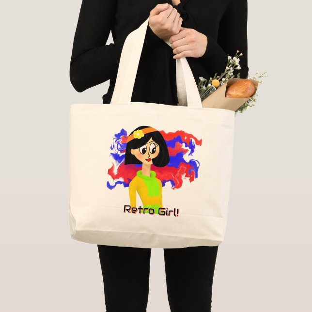 Bolsa Tote Grande Saco de Toques Grandes Médios da Rapariga Retro (Frente (produto))