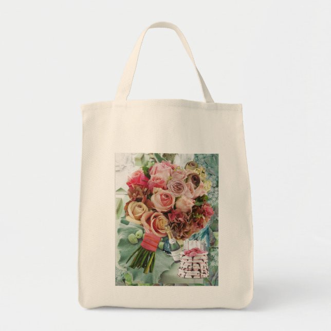 Bolsa Tote Grande Saco de Tote com Rosas e Champanhe (Frente)