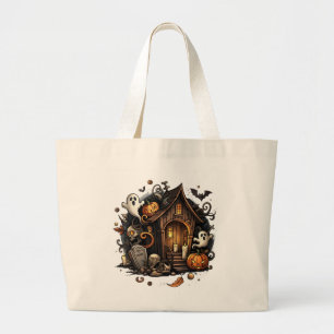 Bolsa Tote Grande Saco de Tote do Halloween da Casa Assombrada