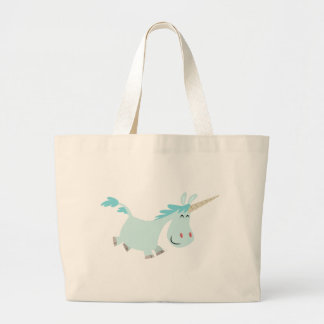 Bolsa Tote Grande Saco de Unicórnio de Cartoon Azul