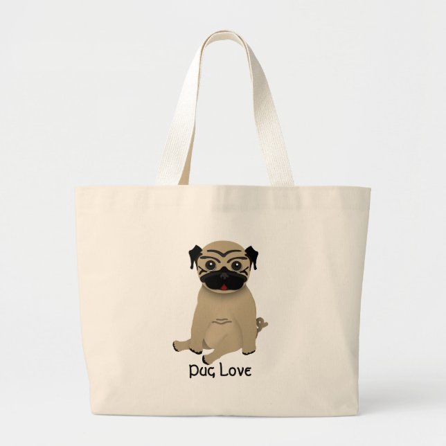 Bolsa Tote Grande Saco do amor do Pug (Frente)