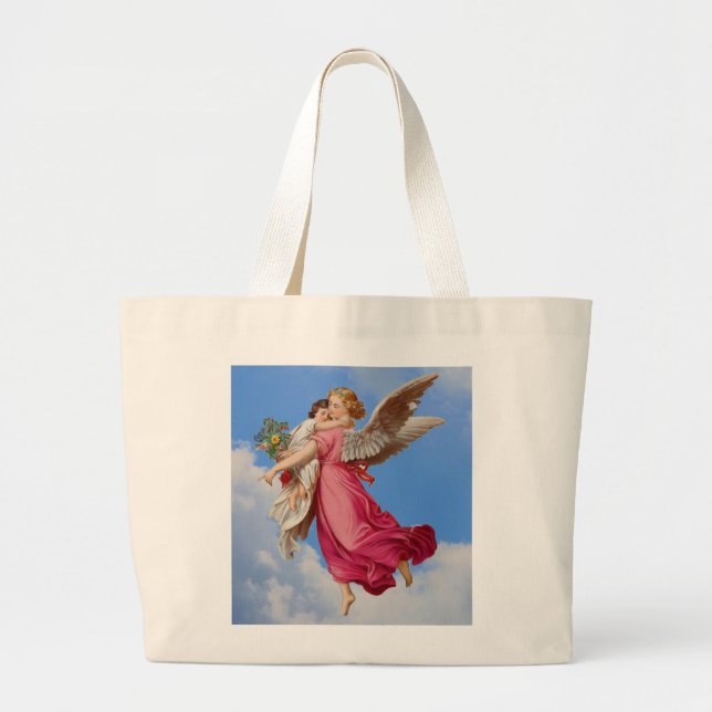 Bolsa Tote Grande Saco do anjo-da-guarda e da criança (Frente)