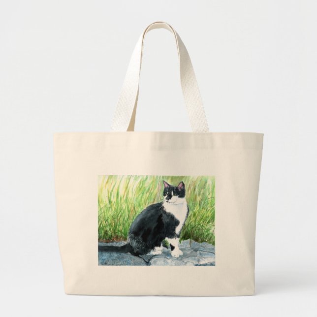 Bolsa Tote Grande Saco do gato do smoking (Frente)