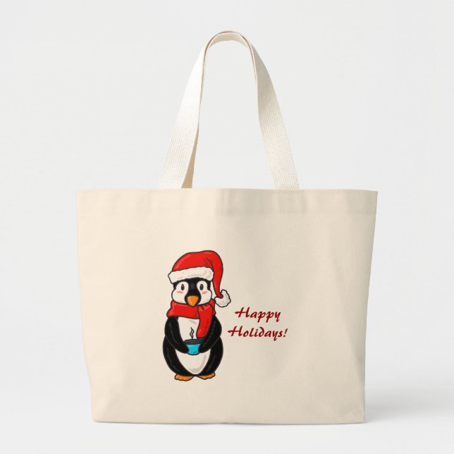 Bolsa Tote Grande Saco do pinguim do Natal (Frente)