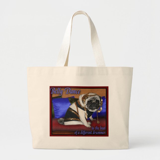 Bolsa Tote Grande saco do pug da dança de barriga (Frente)