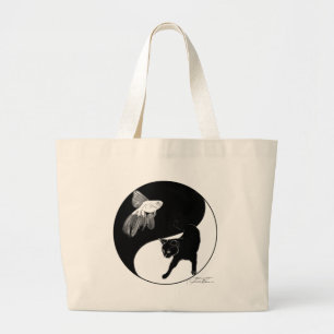 Bolsa Tote Grande Saco dos peixes e do gato de YinYang