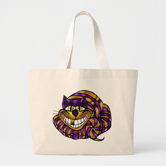 Bolsa Tote Grande Saco dourado do gato de Cheshire (Frente)