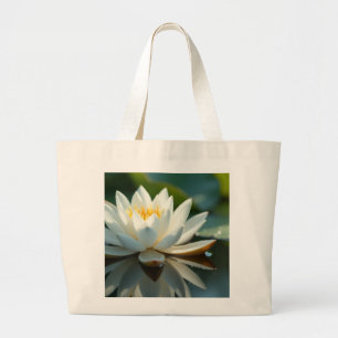 Bolsa Tote Grande Saco Elegante de Lírio de Água Branco da Natureza