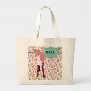Bolsa Tote Grande Saco floral dos cervos cor-de-rosa bonito retros