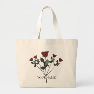 Bolsa Tote Grande Saco Personalizado Três Rosas Vermelhas   Personal