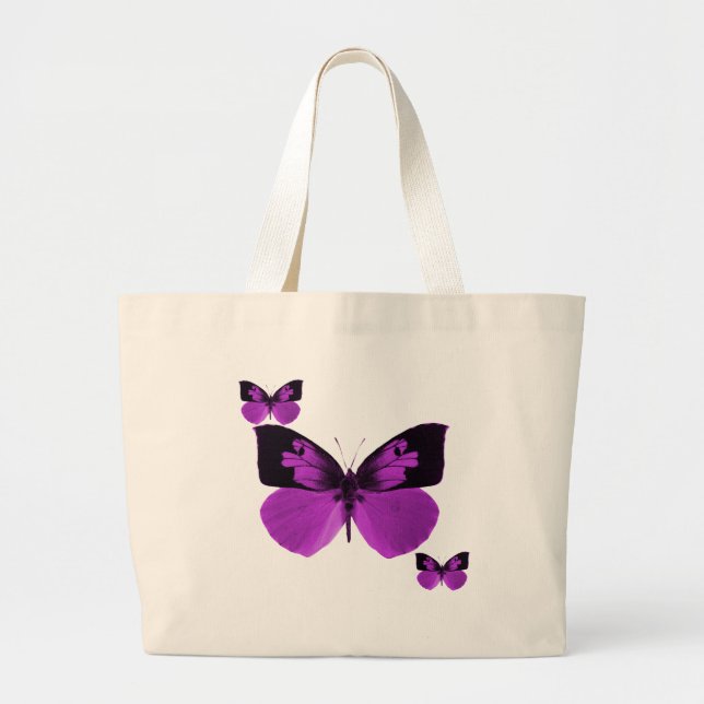 Bolsa Tote Grande Saco preto e roxo da borboleta (Frente)
