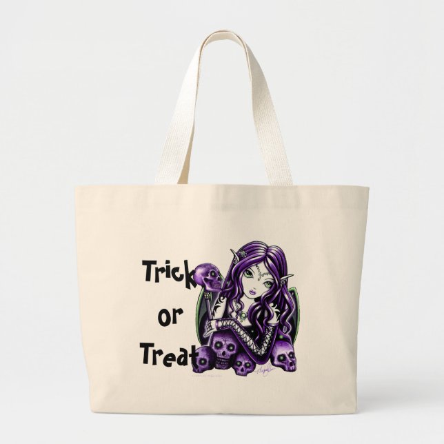 Bolsa Tote Grande Saco roxo da doçura ou travessura de Fae o Dia das (Frente)