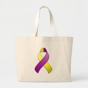 Bolsa Tote Grande Saco roxo e amarelo da fita da consciência