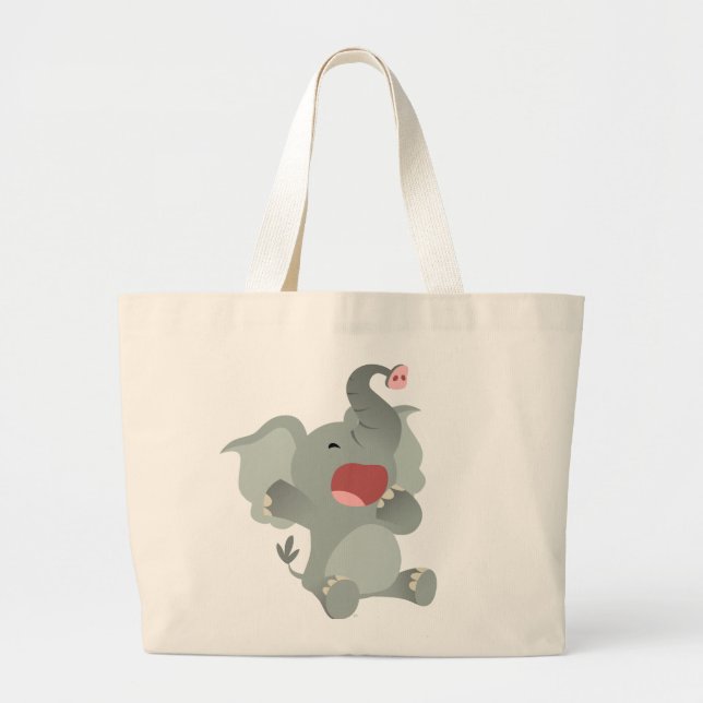 Bolsa Tote Grande Saco sonolento bonito do elefante dos desenhos (Frente)