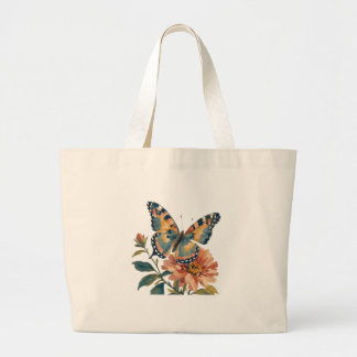 Bolsa Tote Grande Saco Tote de Aquarela de Borboleta e Floral Vintag