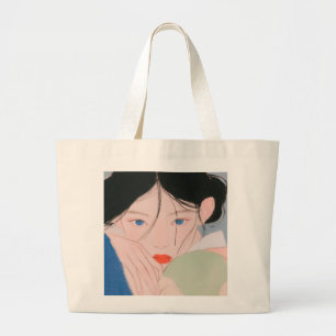 Bolsa Tote Grande Saco Tote de Ilustração de Garota Coreana Estética