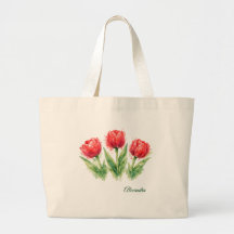 Saco Tote de Tulipas Vermelhas Aquareladas Persona