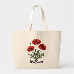 Bolsa Tote Grande Saco Tote Flor Silvestre Papoula Vermelha