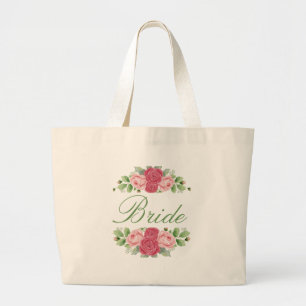 Bolsa Tote Grande Saco tote floral rosa e azul marinho.