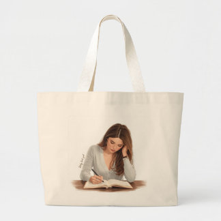 Bolsa Tote Grande Saco Tote Ilustração de Mulher Estética Escrevendo