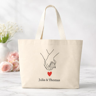 Bolsa Tote Grande Saco Tote Personalizado de Casal de Mãos Dadas Pre