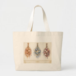 Bolsa Tote Grande Saco Tote Trio de Flores Secas Francês Elegante