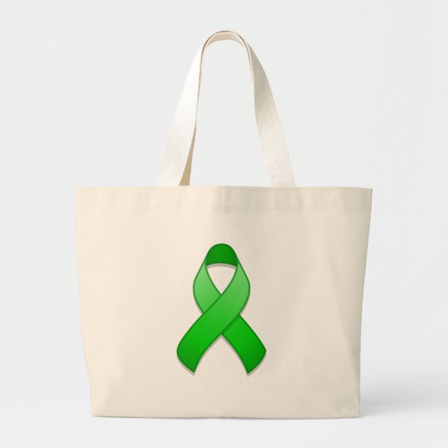 Bolsa Tote Grande Saco verde da fita da consciência (Frente)