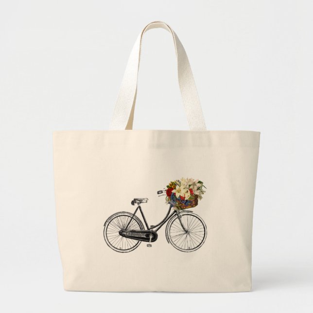 Bolsa Tote Grande Sacola bonito da flor da bicicleta da bicicleta (Frente)