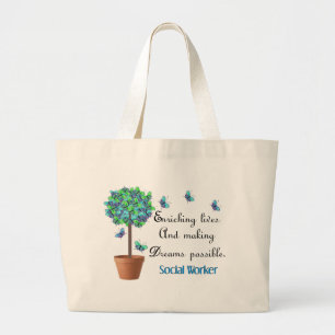 Bolsa Tote Grande Sacola da árvore da borboleta do assistente socia