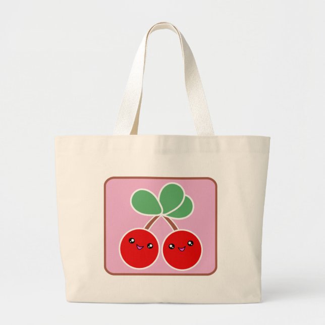 Bolsa Tote Grande Sacola da cereja de Kawaii (Frente)