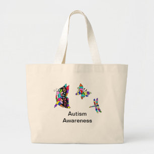 Bolsa Tote Grande Sacola das borboletas da consciência do autismo