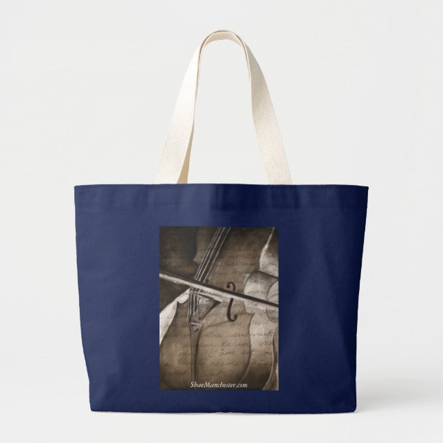 Bolsa Tote Grande Sacola das canvas com violoncelo (Frente)