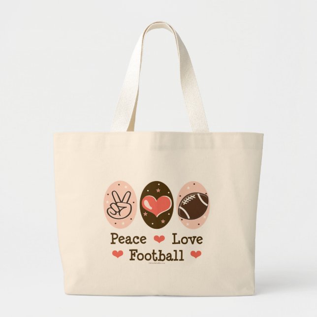 Bolsa Tote Grande Sacola das canvas do futebol do amor da paz (Frente)