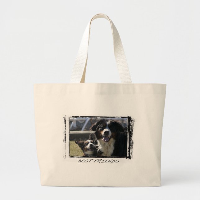 Bolsa Tote Grande Sacola de Bernese dos melhores amigos (Frente)