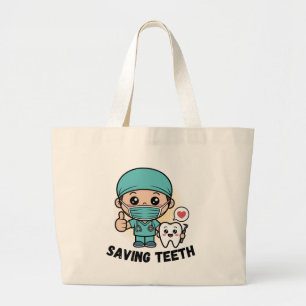 BOLSA TOTE GRANDE SACOLA DE DENTISTA ENGRAÇADO: SALVANDO DENTES