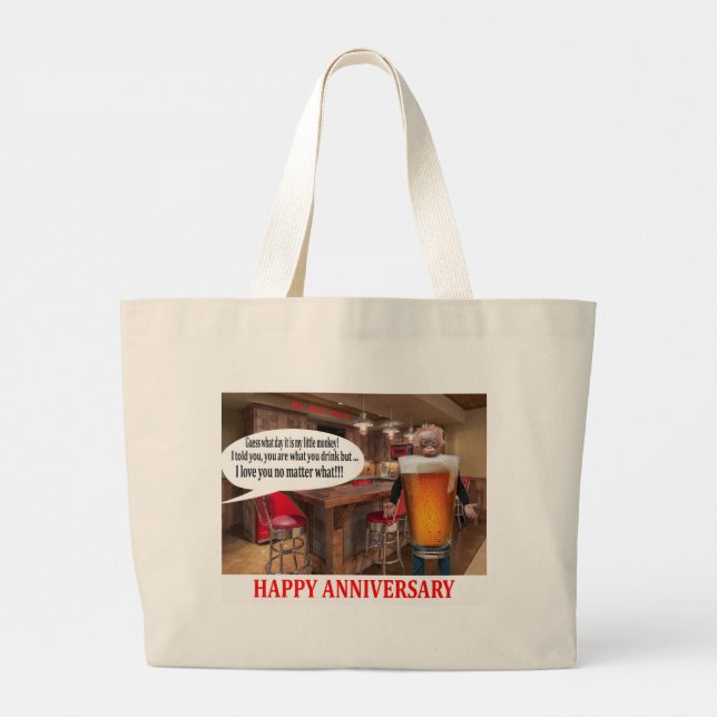 Bolsa Tote Grande sacola de viagem jumbo. Feliz aniversário, cerveja (Verso)