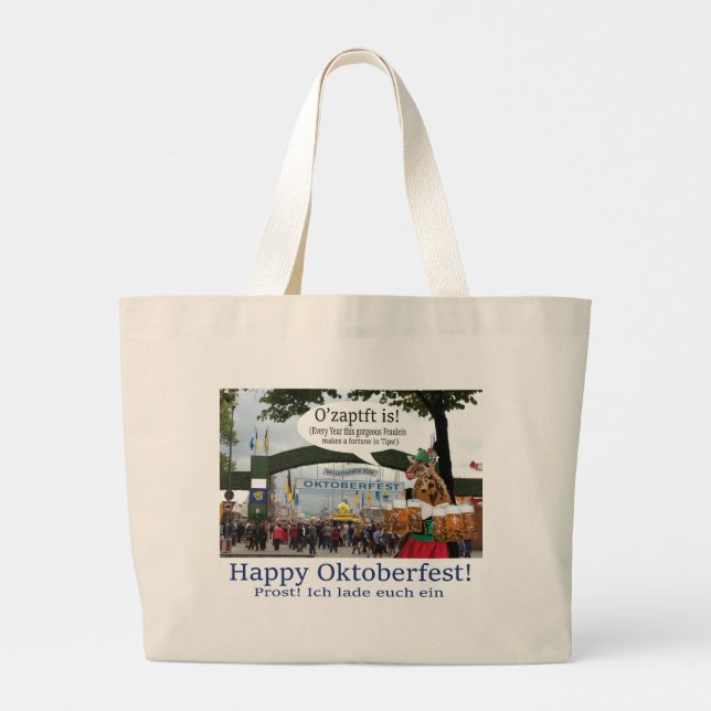 Bolsa Tote Grande sacola de viagem jumbo. Feliz Oktoberfest! Girafa/ (Verso)