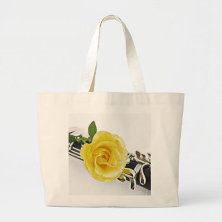 Bolsa Tote Grande Sacola do clarinete & do rosa amarelo