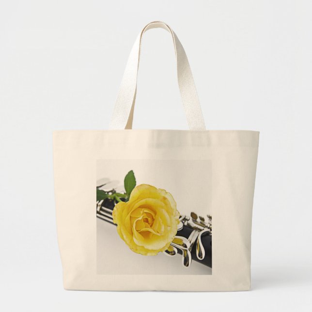Bolsa Tote Grande Sacola do clarinete & do rosa amarelo (Frente)