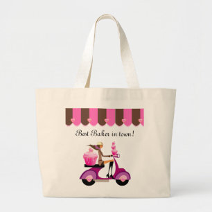 Bolsa Tote Grande Sacola do mantimento do rosa da menina do patinete