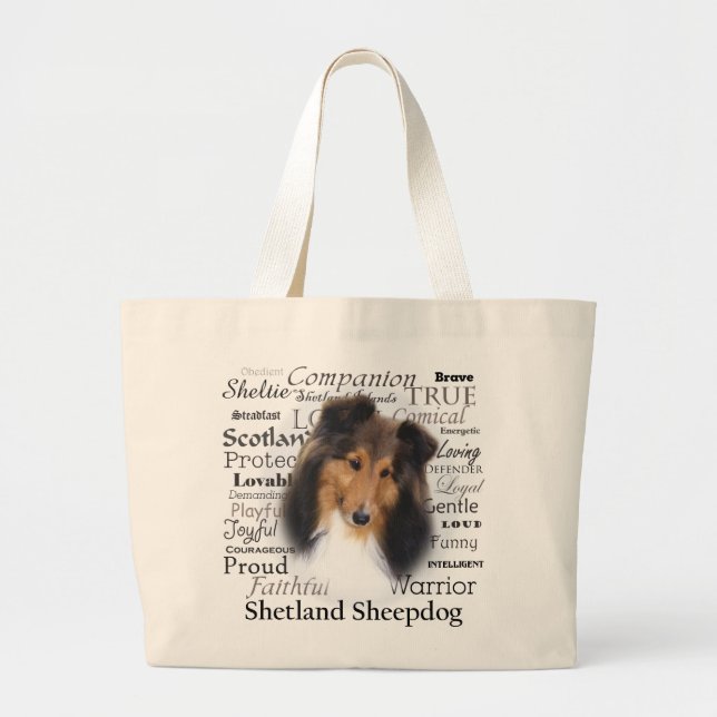 Bolsa Tote Grande Sacola dos traços de Sheltie (Frente)