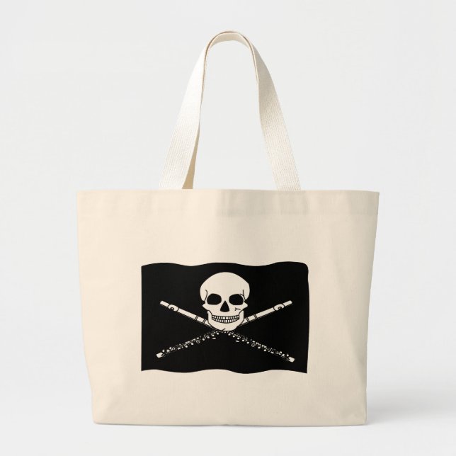 Bolsa Tote Grande Sacola engraçada da flauta do pirata (Frente)