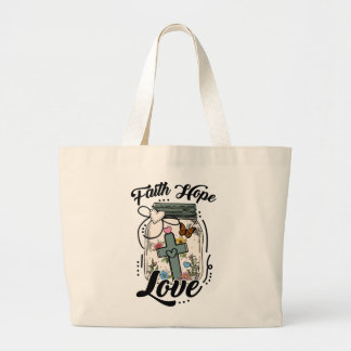 Bolsa Tote Grande Sacola Faith, Hope, Love