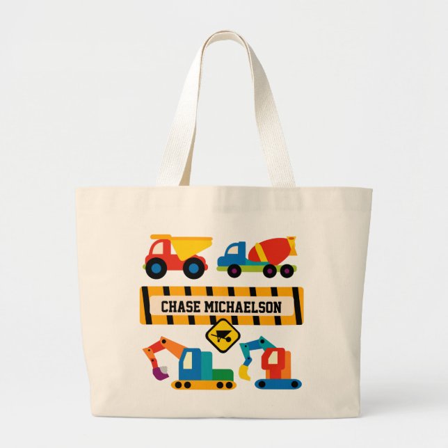 Bolsa Tote Grande Sacola personalizada dos veículos da construção (Frente)