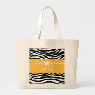 Bolsa Tote Grande Sacola Sassy amarela da zebra da estrela
