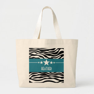 Bolsa Tote Grande Sacola Sassy azul da zebra da estrela