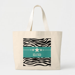 Bolsa Tote Grande Sacola Sassy da zebra da estrela da cerceta