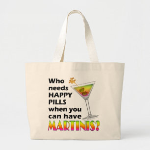 Bolsa Tote Grande Sacolas de Compras - Martinis vs. Pílulas da Felic