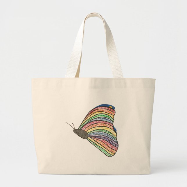 Bolsa Tote Grande Sacos de Tota da Canvas da Borboleta do Arco-Íris  (Frente)